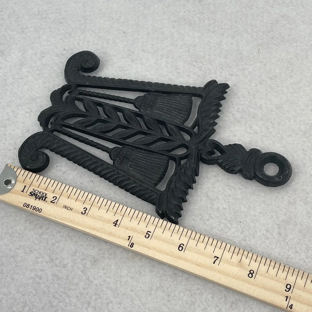 Vintage Cast Iron Trivet Double Broom Wheat Design Black Made in Japan Decor